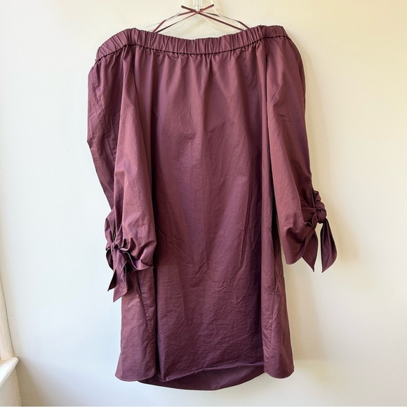Tibi off shoulder plum tie sleeve chambray cotton mini dress - Picture 9 of 13